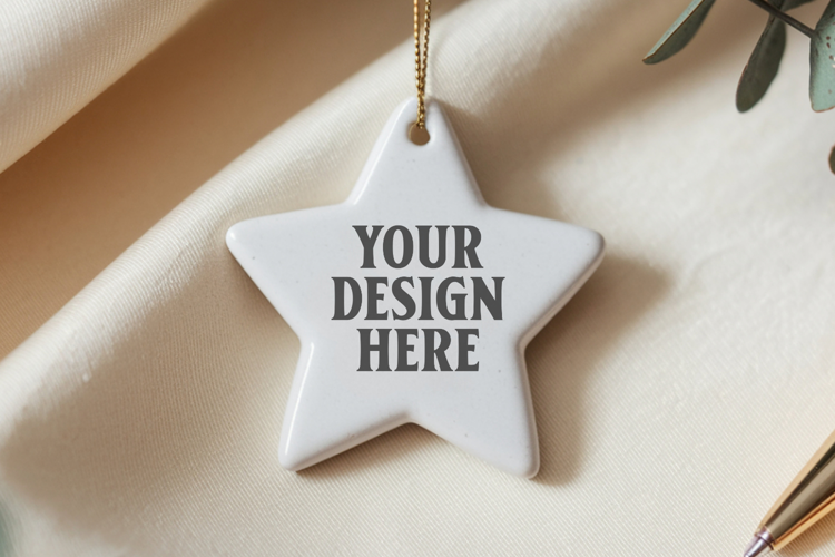 Christmas Star Ceramic Ornaments Mockup