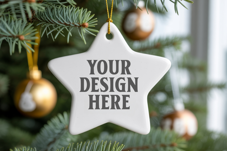 Christmas Star Ceramic Ornament Mockup | Cozy Boho Holiday D