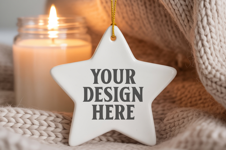 Christmas Star Ceramic Ornaments Mockup | Holiday Star Ornam