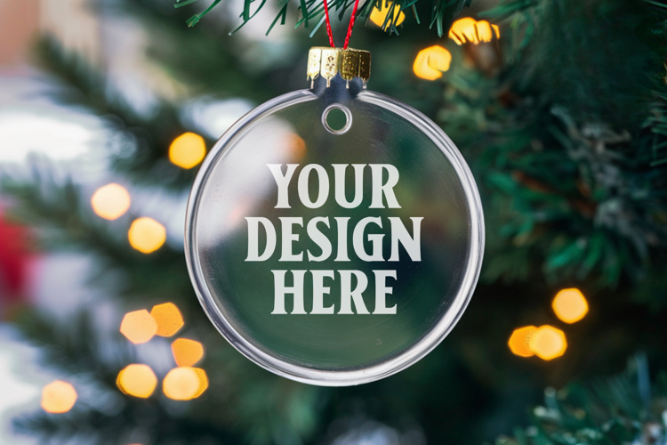 Acrylic Christmas Ornament Mockups | Clear Round Holiday