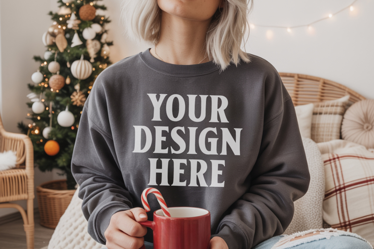 Comfort Colors 1566 Pepper Sweatshirt Mockup Real Model
