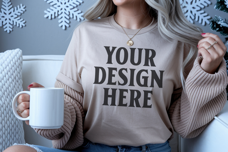 Ivory Comfort Colors 1717 Christmas Shirt Mockup, Coz