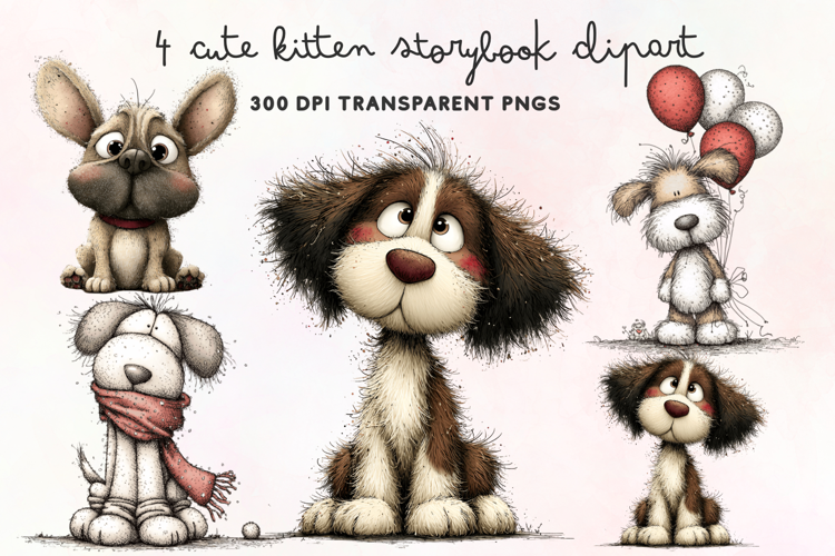 Cute Watercolor Dogs Clipart PNG