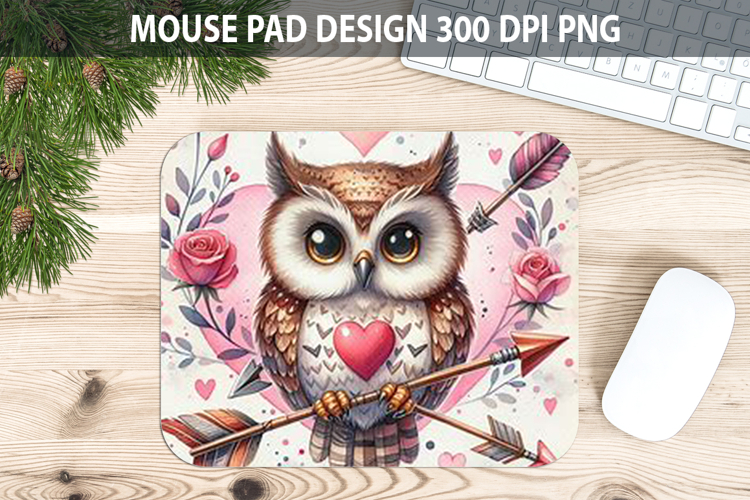 Watercolor Owls Mouse Pad Sublimation - Valentines PNG