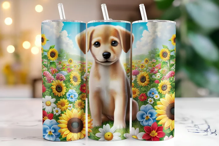 Flowers & Dog Tumbler Wrap | Sublimation | Tumblers