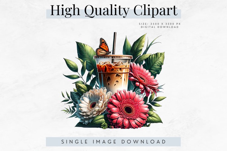 Floral Butterfly on Iced Coffee Clipart