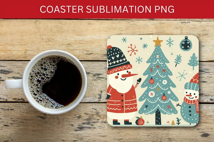 square coaster - santa claus and snowman