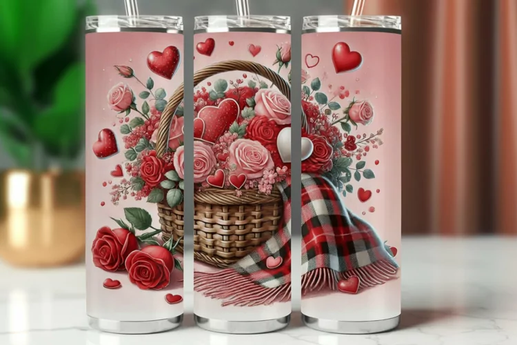 Valentine Tumbler Wrap 20 oz - flowers bouquet