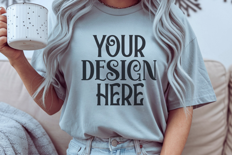 Grey Comfort Colors 1717 Christmas Mockup, CC 1717
