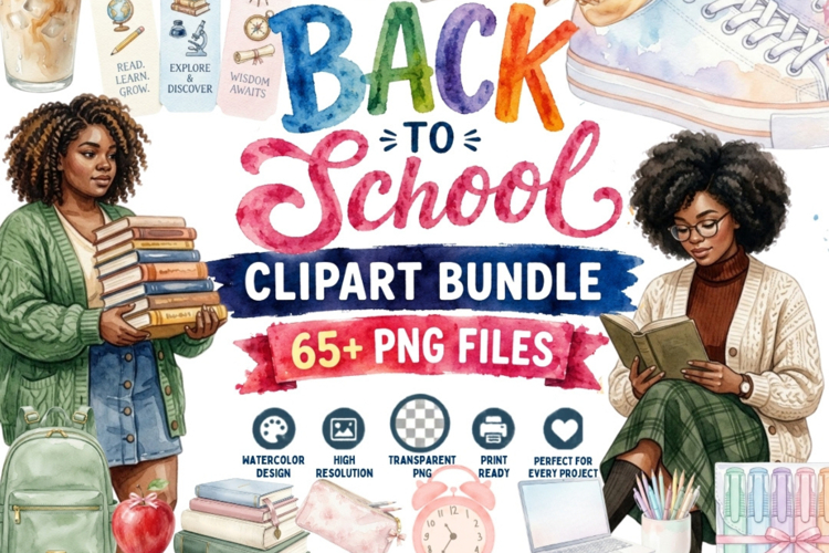 Back to School Aesthetic Clipart Bundle | Watercolor School