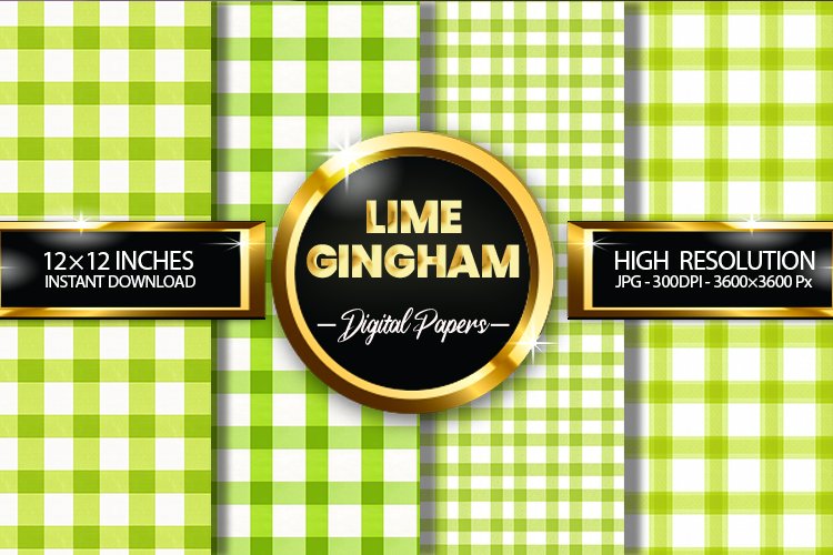 Lime Gingham Digital Papers - 04 Variations