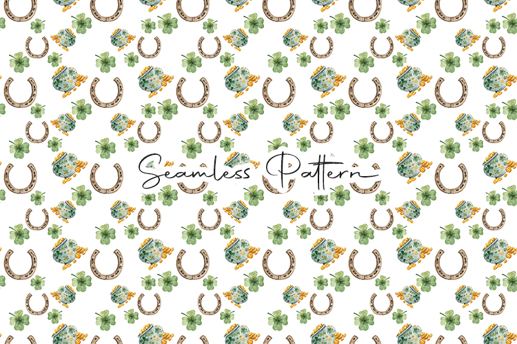 Lucky Clover Horseshoe Seamless Art - Leprechaun & Clovers