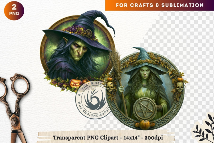 Dark Fantasy Halloween Witches Medallion Clipart sublimation