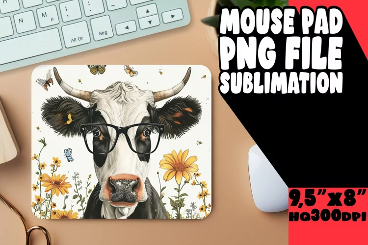 Spring Blossom Cow Mouse Pad: Watercolor Charm