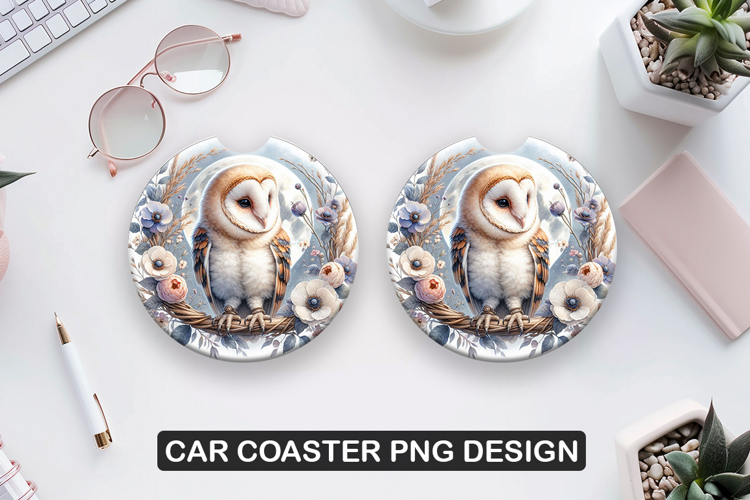Owl Car Coaster Sublimation| Animal Coaster PNG