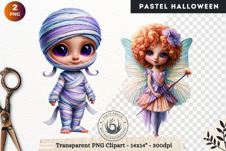 Cute Halloween Pastel characters Clipart sublimation