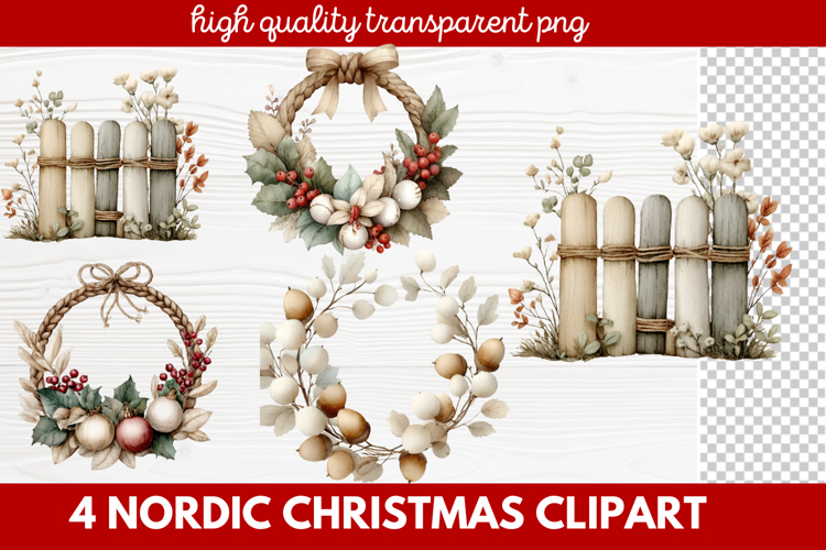 4 Nordic Christmas Clipart | Scandinavian Holiday PNG