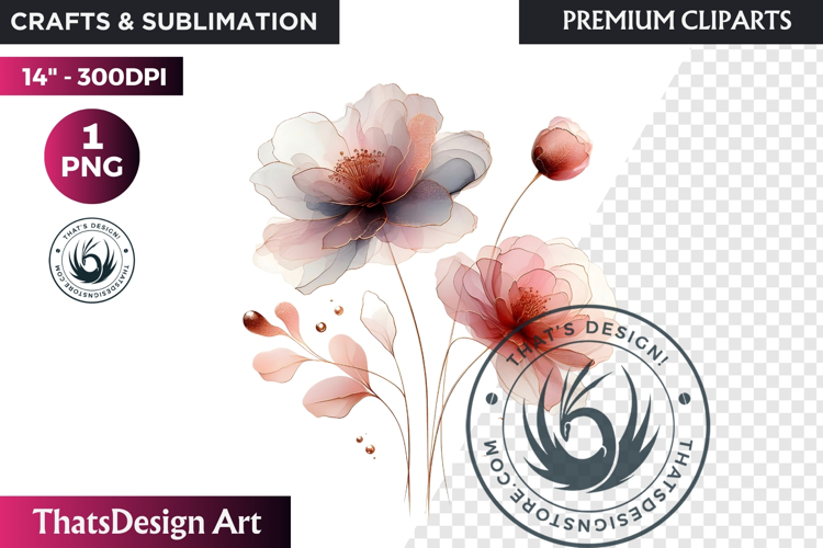 Rose Gold Pink flowers Clipart, Abstract Flowers Wedding PNG