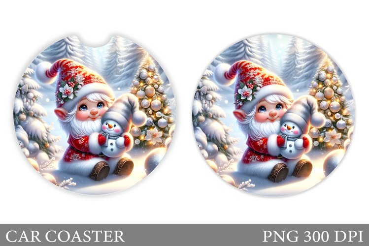 Cute Gnome Car Coaster. Christmas Car Coaster Sublimation example image 1