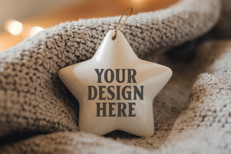 Christmas Star Ceramic Ornaments Mockup | Holiday Star Ornam