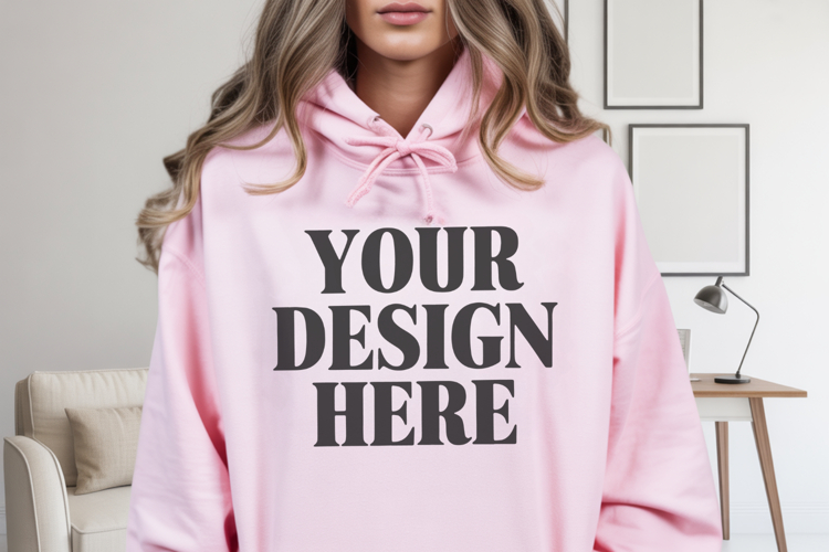 Light Pink Gildan 18500 Hoodie Mockup ,Cozy Unisex Sweatshi