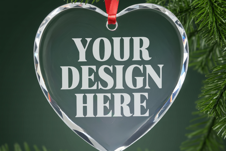 Christmas Heart Crystal Glass Ornament Mockups