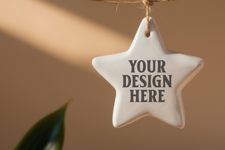 Christmas Star Ceramic Ornament Mockup | Holiday Star Tree