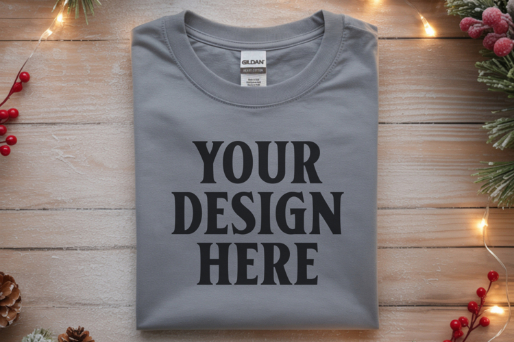 Gildan 64000 Sport Grey Folded Christmas Flat Lay T-shirt