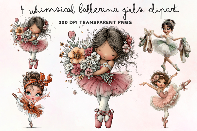 Whimsical Ballerina Girls Clipart PNG example image 1