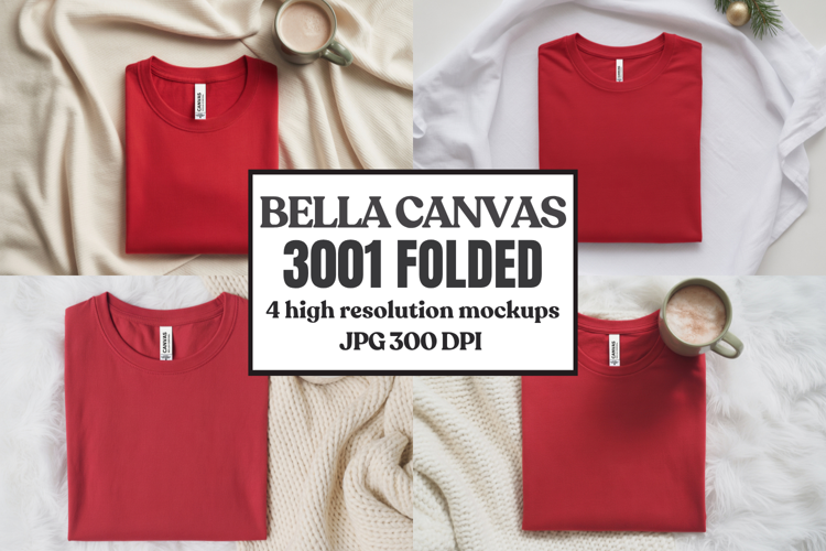 Christmas Bella Canvas 3001 Folded Tshirt Mockup