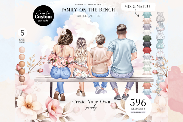Family on the Bench DIY Clipart Portrait Creator