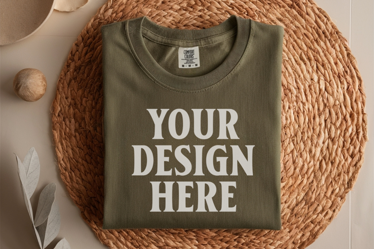 Moss Comfort Colors 1717 Folded Tshirt Mockups