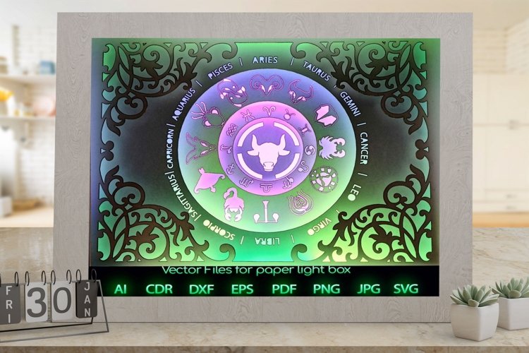 Zodiac sign taurus Light box template , Paper or cardbo example image 1