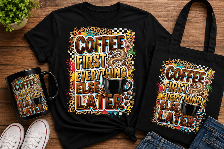 Coffee First Everything Else Later PNG Sublimation Design example image 1