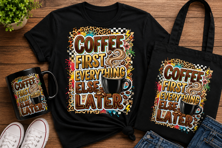 Coffee First Everything Else Later PNG Sublimation Design