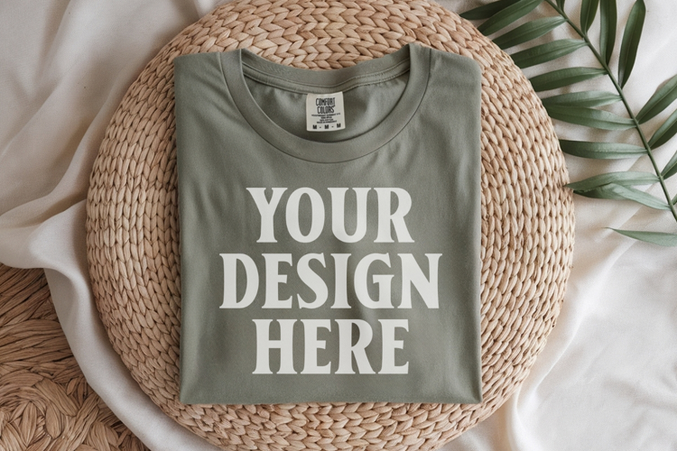 Moss Comfort Colors 1717 Folded Tshirt Mockups