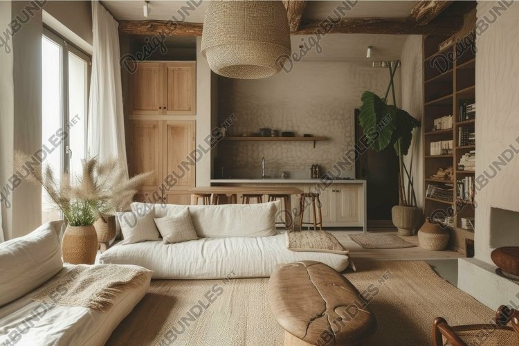 Cozy modern living room interior with natural elements example image 1