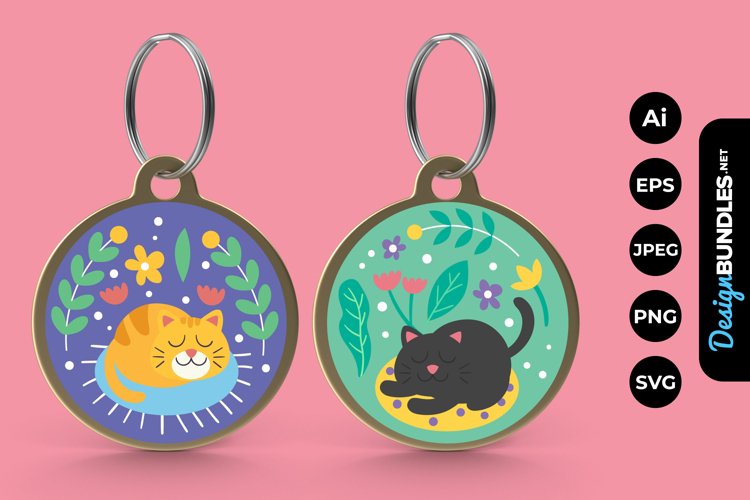 Floral Sleeping Cat Keychain