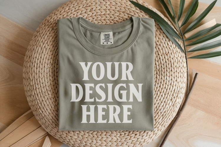 Moss Comfort Colors 1717 Folded Tshirt Mockups