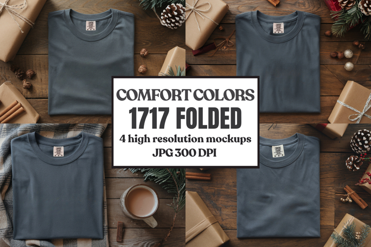 Comfort Colors 1717 Christmas Folded T-Shirt Mockup
