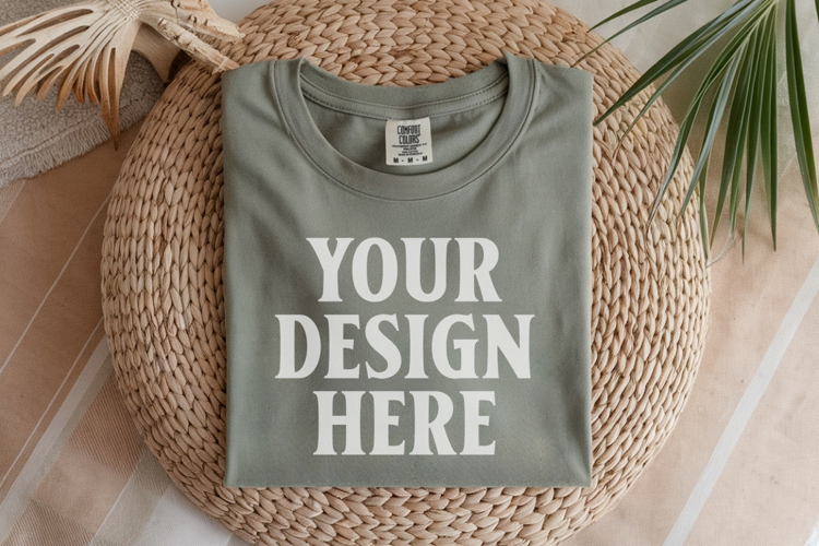 Moss Comfort Colors 1717 Folded Tshirt Mockups