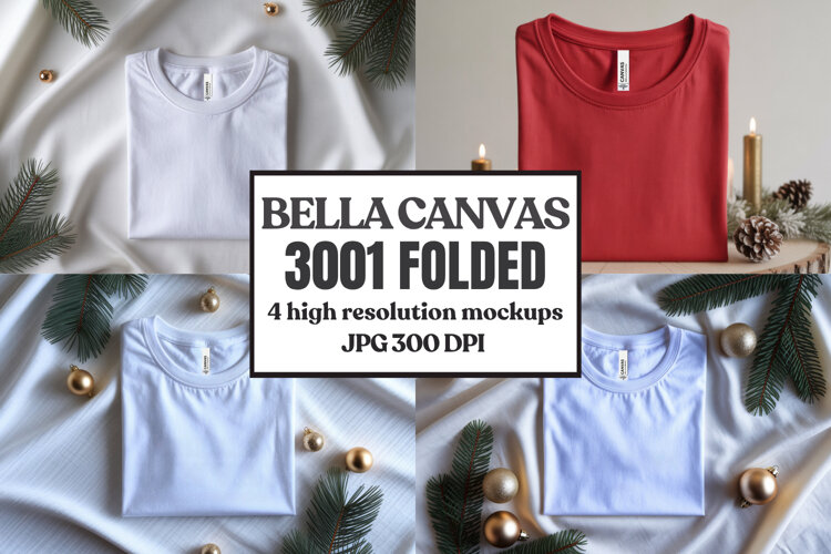 Christmas Bella Canvas 3001 Folded Tshirt Mockup example image 1