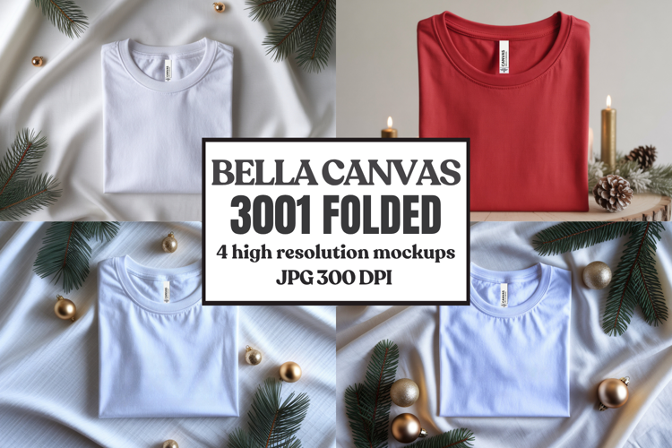 Christmas Bella Canvas 3001 Folded Tshirt Mockup
