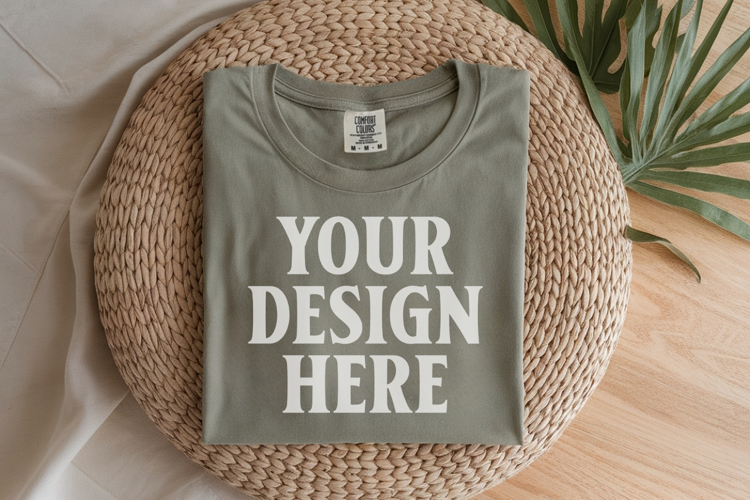 Moss Comfort Colors 1717 Folded Tshirt Mockups