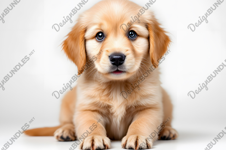 An adorable golden retriever puppy with a transparent BG