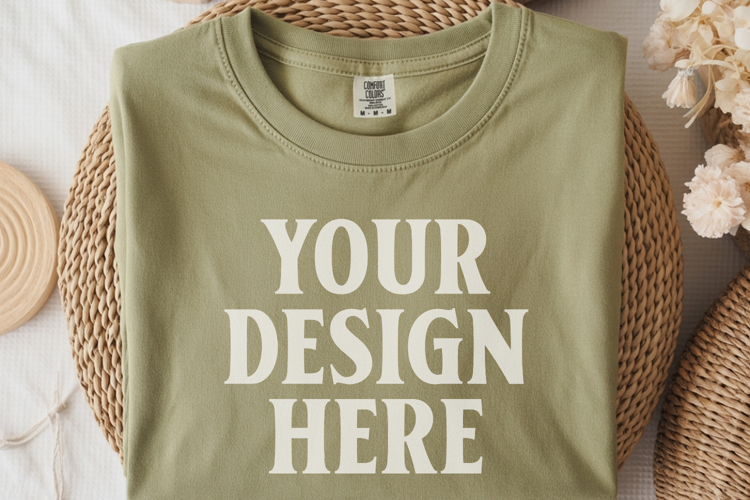Moss Comfort Colors 1717 Folded Tshirt Mockups