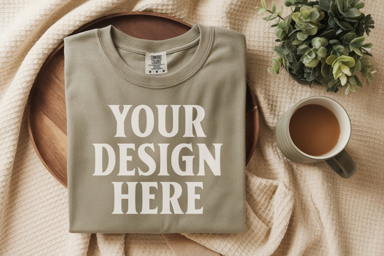 Moss Comfort Colors 1717 Folded Tshirt Mockups