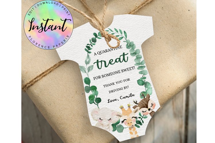 Editable Digital Onesie tag, Drive by Baby Shower DB20 example image 1