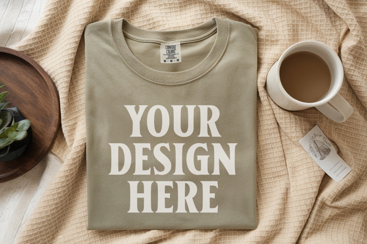 Moss Comfort Colors 1717 Folded Tshirt Mockups