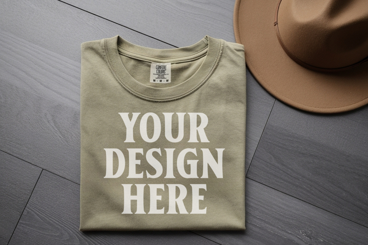 Moss Comfort Colors 1717 Folded Tshirt Mockups